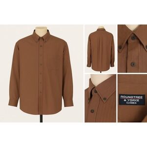Roundtree & Yorke Men Shirt 4XT Brown Button Down Classic Office Business Travel